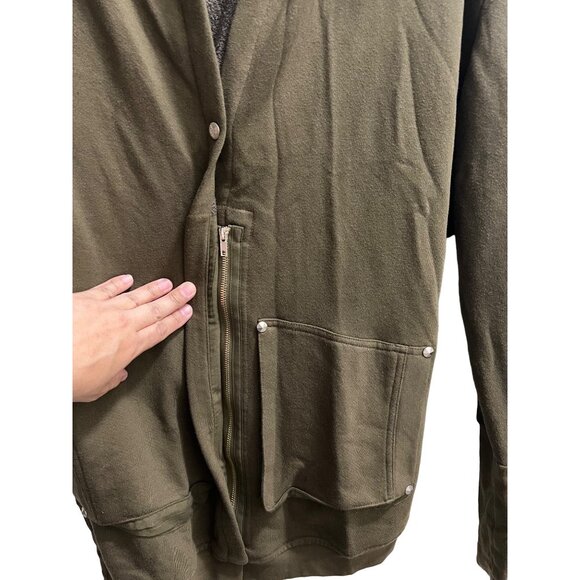 Marste Olive Green Hooded Button Down Hi Low Sweater Duster Jacket Size L - Picture 5 of 7